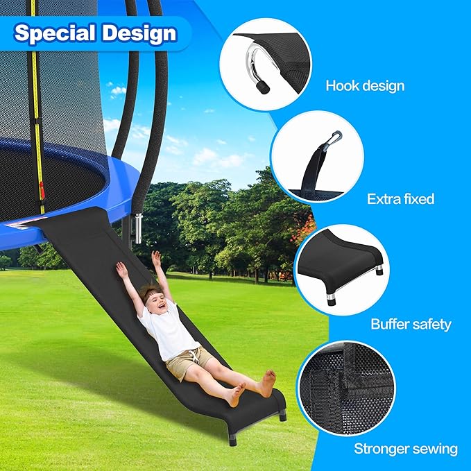 Trampoline Ladder Slide Kit, Trampoline Universal 3 Steps Ladder & Buffer Slide, Universal Trampoline Slide Stairs for 10 12 14 ft and More Frame, Trampoline Accessories Easy to Climb for Kids