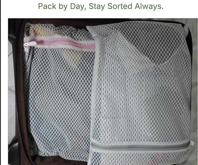 Mesh Laundry Bags for Delicates – 3-Pack (12″×16″) with Color-Coded Zippers – Honeycomb Mesh, Locking Zipper, Washer & Dryer Safe for Bras, Socks, Travel Clothes