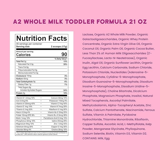 Serenity Kids Organic Toddler Formula Powder - Grass Fed A2 Whole Milk Powder - Prebiotics & DHA for Growth - Clean Label Project Purity Award Certified - 21 Oz, 6 Pack