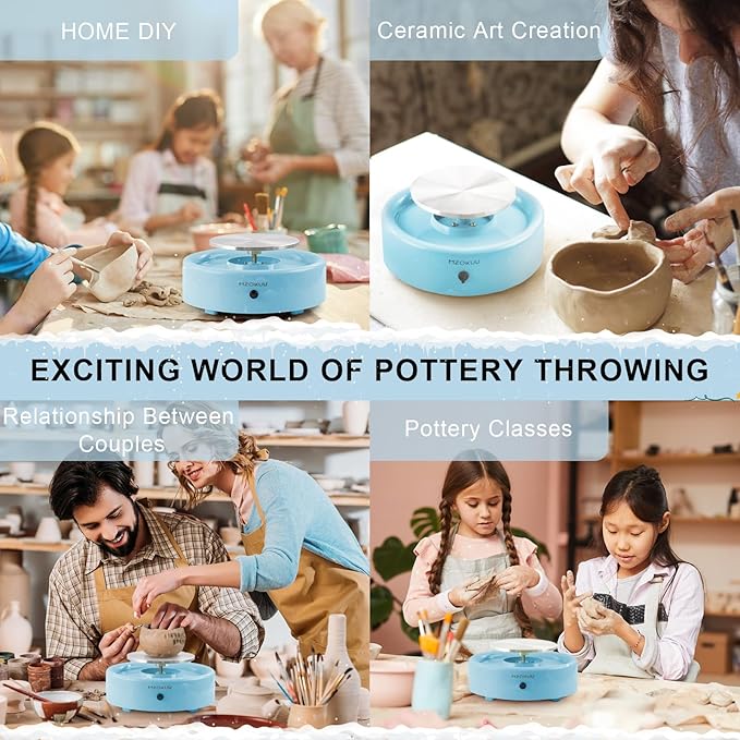 Mini Pottery Wheel Kit - 6" Pottery Wheel for Kids, Teens & Adults Beginners, 2 Lb Air Dry Clay & 18PCS Clay Tools Included, Crafts for Home DIY, Ceramic Work & Art Creatio