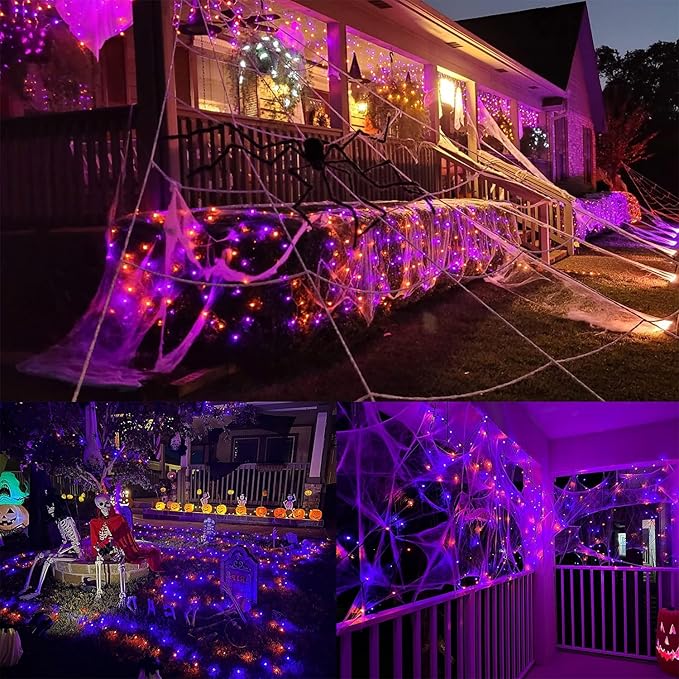 HOME LIGHTING Halloween Lights, 66FT 200 LED Plug in Green Wire String Light, 8 Lighting Modes Waterproof Fairy Mini Lights for Indoor Outdoor Christmas Wedding Party Decorations (Orange & Purple)