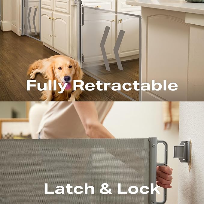 Cumbor 55" Wide Retractable Baby Gates for Doorways, Mom's Choice Award - Mesh Dog Gate for The House, One-Hand Opening Safety Child Gates for Stairs, Pet Puppy Fence Indoor & Outdoor, Gray