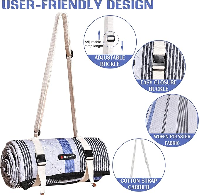 Waterproof Picnic Mat, Outdoor Camping Oversized Field Blanket. Portable Thickened Camping Blanket, Suitable for Beach, Camping, Music Festival, Party, Outdoor Adventure. (Black&Blue&White, 80”x80”)