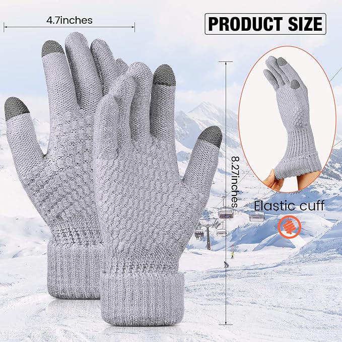 Geyoga 2 Pairs Women's Winter Touch Screen Gloves Soft Warm Fleece Lined Knit Elastic Cuff Winter Texting Gloves