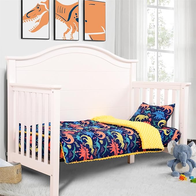 Cloele Crib Bedding Set for Boys,3 Piece Dinosaur Crib Bedding Set,Include Soft Baby Comforter,Breathable Fitted Sheet & Pillowcase,Navy Blue Nursery Baby Bedding for Boys