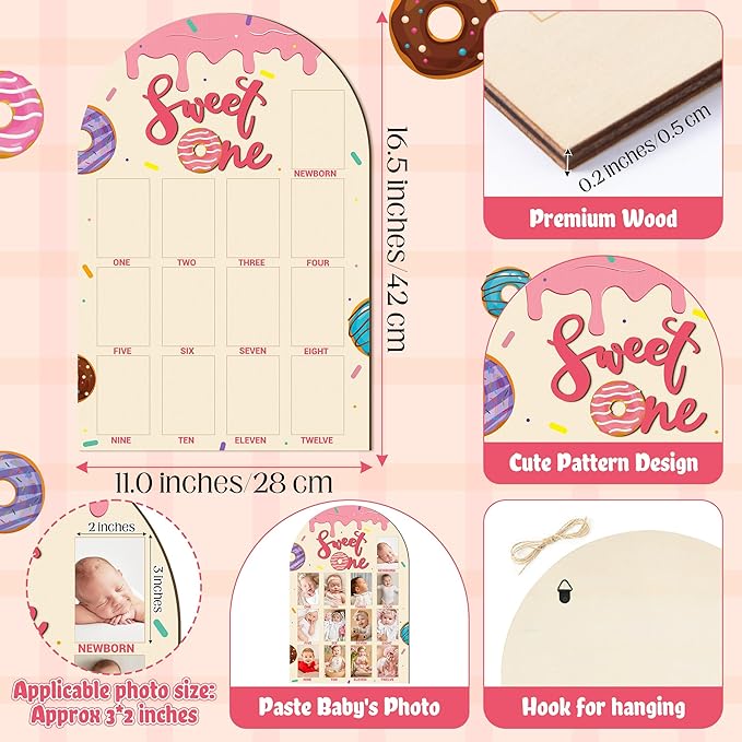 R HORSE My First Year Photo Frame Board, 3D Sweet One Birthday Party Decorations, Baby First Year Picture Frame 12 Months Milestone Display Wood Board 1st Birthday Nursery Decor Gift for Boy Girl