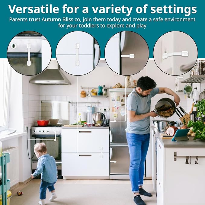 Original Cabinet Locks Baby Proofing (6 Pack Black) - Child Locks for Cabinets and Drawers - Door Locks for Kids Safety and Fridge Lock for Child Proofing