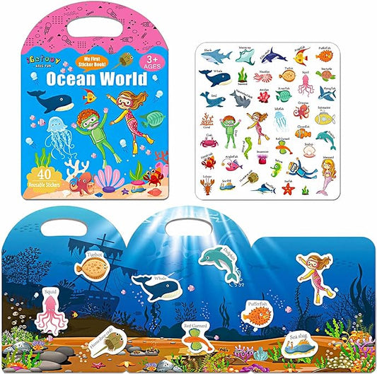 Reusable Sticker Books for Toddlers 1-3, Sticker Book for Toddlers 2-4 Years, Toddler Travel Essential in The Car/Train/Plane