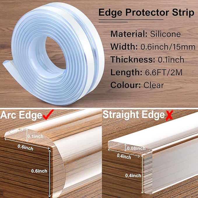 Baby Proofing, 0.4in Edge Protector Strip Clear, Thickened Silicone Soft Corner Protectors with Upgraded Pre-Taped Strong Adhesive, 19.6ft Edge Protectors for Cabinets, Tables, Drawers (White)