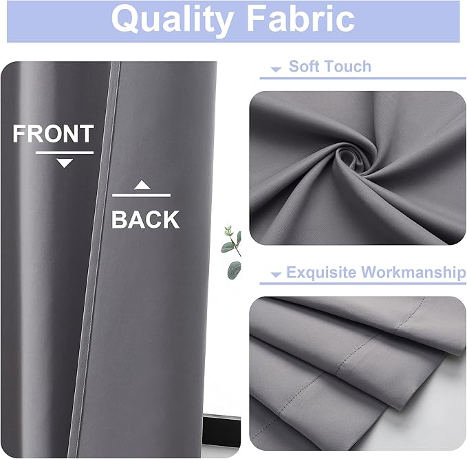 Simplebrand Ava Light Grey Short 36 Inches Blackout Curtain 2 Panels Set, Half Window Rod Pocket Privacy Curtain Tiers for Kitchen, Curtains Blackout for Bathroom Shades, W40 x L36 Inch, Light Grey