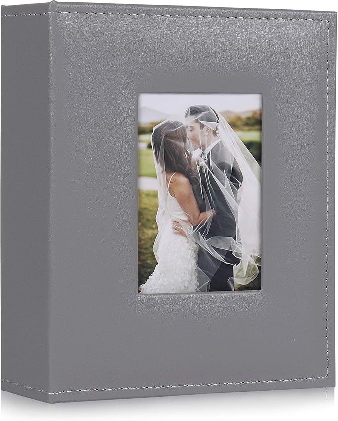 RECUTMS Photo Albums 4x6 Photos 200 Pocket Black Pages Album PU Leather Slip In Photo Picture Small Album For Family Anniversary Wedding Memo Slot Children Holiday Album（Grey）