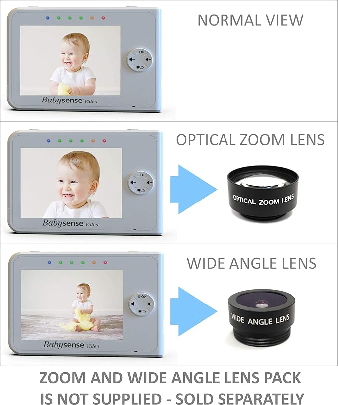 Babysense 3.5" Screen, Video Baby Monitor with Camera and Audio, 960ft Range (Open Space), Night Light, Two-Way Audio, Zoom, Night Vision, Lullabies