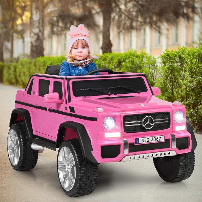 Costzon Ride on Car, Licensed Mercedes-Benz Maybach, 12V Battery Powered Vehicle Toy w/ 2 Motors, Remote Control, 3 Speeds, Lights, Horn, Music, Aux, Storage, Truck, Electric Car for Kids (Pink)