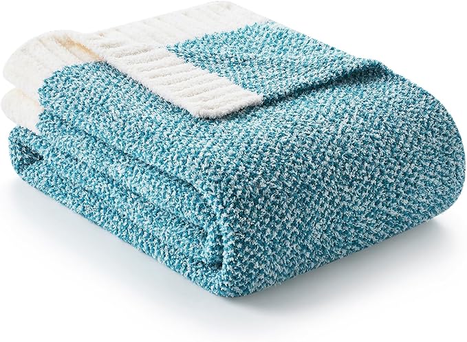 Snuggle Sac Teal Blue Reversible Super Soft Blanket Twin Size for Bed and Sofa, Heather Teal, 60x80 inches