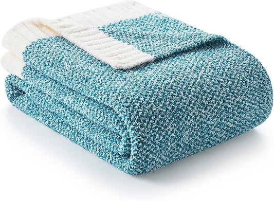 Snuggle Sac Teal Throw Blankets for Couch, Super Soft Warm Blankets Cozy Knit Fuzzy Plush Lightweight Throws for Sofa, Bed, Living Room, Heather Teal, 50x60 inches