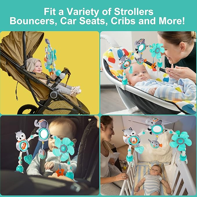 Adjustable Arch Bassinet Toys for Infant & Toddlers, Stroller Arch, Baby Crib Toys with Fascinating Hanging for Stimulating Baby’s Senses and Developing Motor Skills
