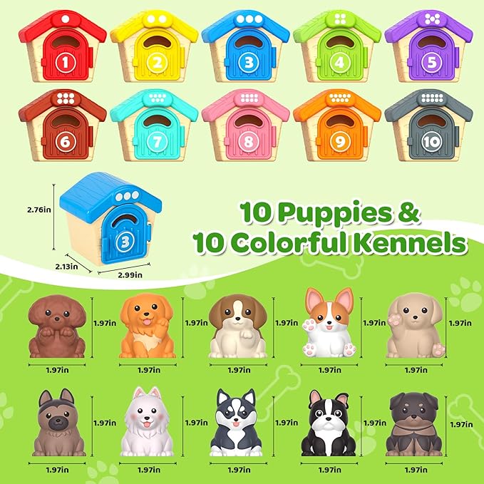 Toddler Toys for 1 2 3 Year Old, 20 Pcs Dog Toys for Kids, Montessori Educational Counting, Matching & Sorting Motor Skills, Christmas Birthday Gifts for Baby Boy Girl Aged 12-18 Months