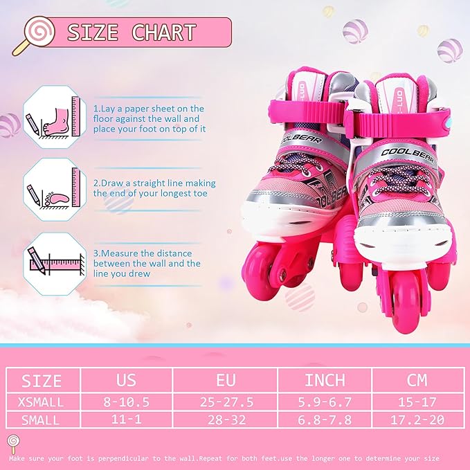 Sowume Adjustable Roller Skates for Girls and Women, All 8 Wheels of Girl's Skates Shine, Safe and Fun Illuminating for Kids