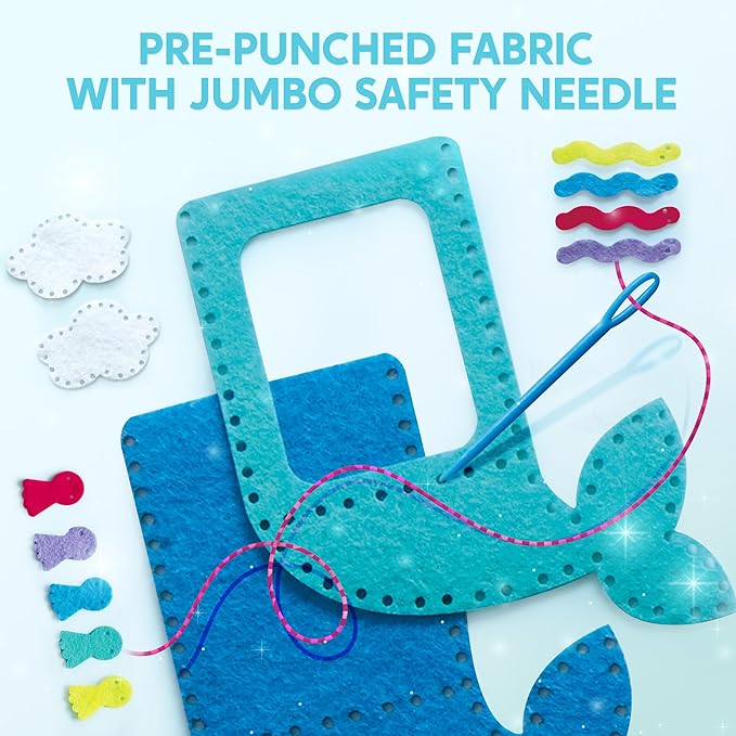 Klever Kits 7 Sewing Projects- My First Kids Sewing Kit- Easy DIY Arts and Crafts for Girls, Craft Kits, Birthday Gifts for Kids Aged 6+, Unicorn and Mermaid Pillow