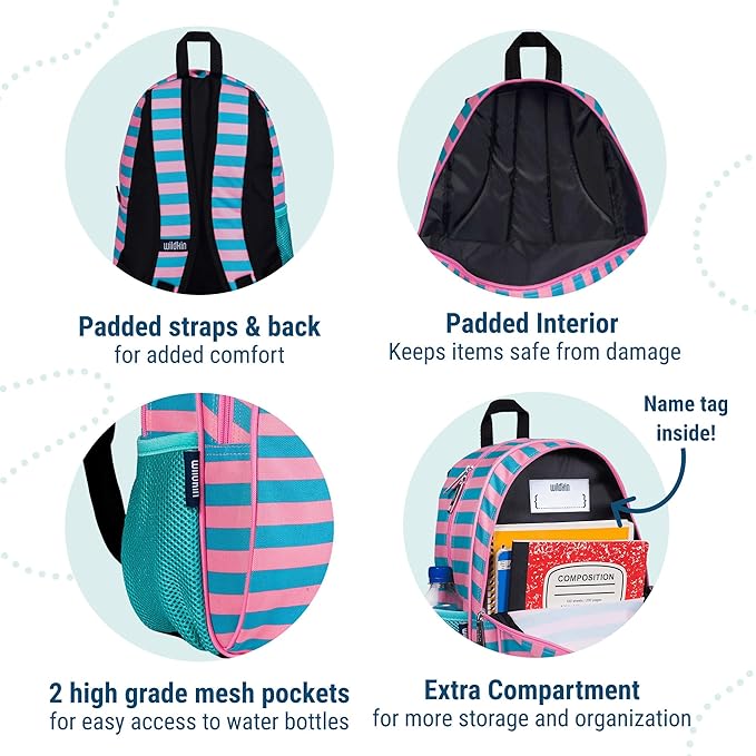 Wildkin 15-inch Kids Backpack – Durable, Padded, Adjustable for School & Travel - Pink Stripes
