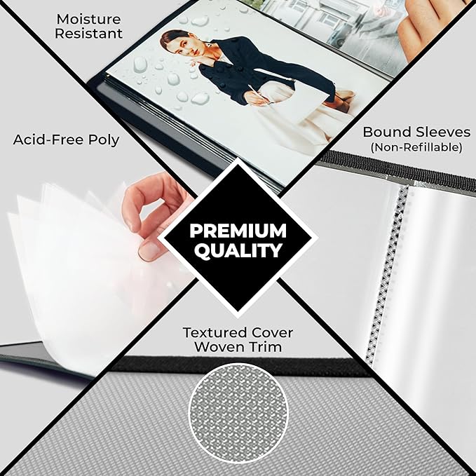 Dunwell Small Photo Album 5x7 (2-Pack), Mounting Paper, 5 x 7 Art Portfolio Binder, 24 Sleeves Display 48 Pages, Acid-Free Poly Professional Picture Book for 5x7 Artwork, Postcards