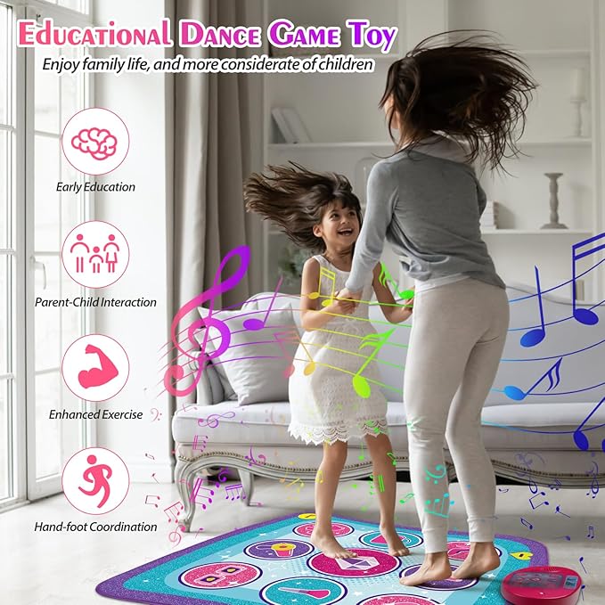 Kids Dance Mat Game Toy for Girls & Boys Ages 3-12, Interactive Electronic Rhythm Dance Step Pad with Built-in Music, Adjustable Volume & Fun Light-Up Steps, Perfect Birthday & Holiday Dance Game Gift