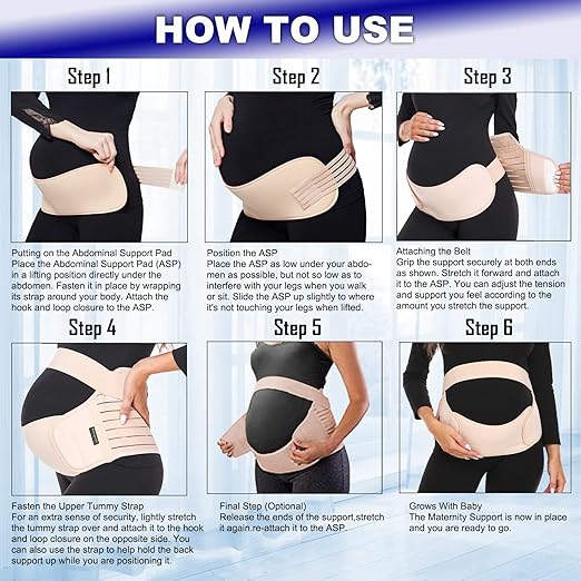 ChongErfei Maternity Belt, Pregnancy 3 in 1 Support Belt for Back/Pelvic/Hip Pain, Maternity Band Belly Support for Pregnancy Belly Support Band (M: Fit Ab 35.5"-47.3", Beige)