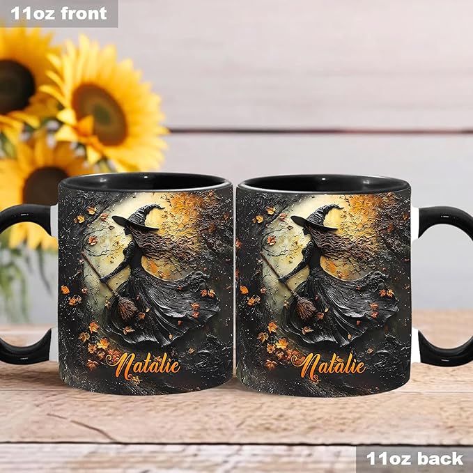 Personalized Witch Accent Cup - Halloween Coffee Mug With Names for Women, Custom Witchy Gift for Her and Girls