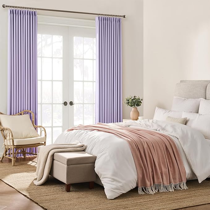 KEQIAOSUOCAI Custom Pleated Curtains Lilac Color, Heat Blocking Window Treatment for Bedroom Vertical Draft Blackout Blinds for Living Room 40 Wide by 90 Inch Long, 2 Panels, Lavender, Pinch Pleat