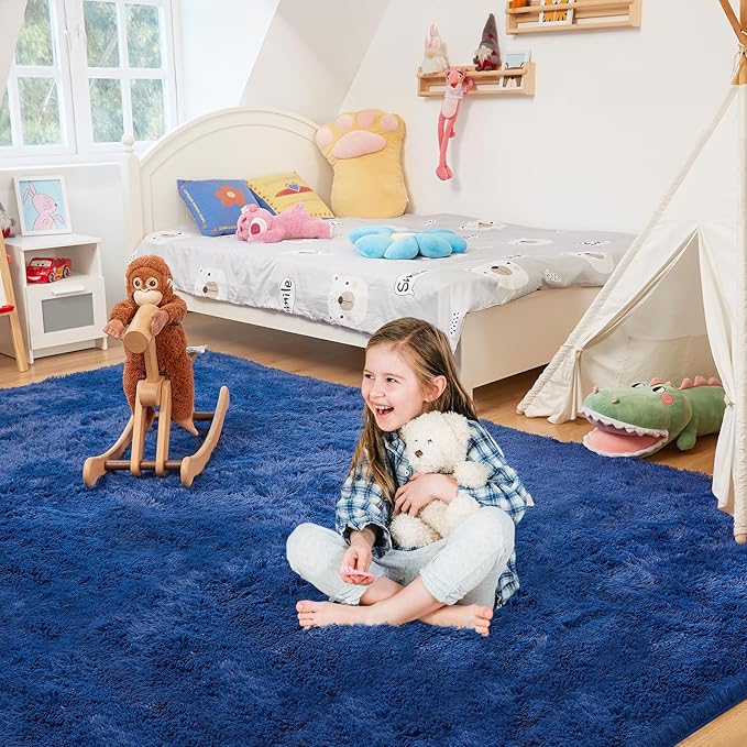 Ultra Soft Rug for Living Room, 5X8 Fluffy Shag Area Rug for Bedroom, Modern Shaggy Carpets Fuzzy Rug for Teens Dorm Nursery Home Decor Aesthetic, Upgrade Anti-Skid Durable, Blue