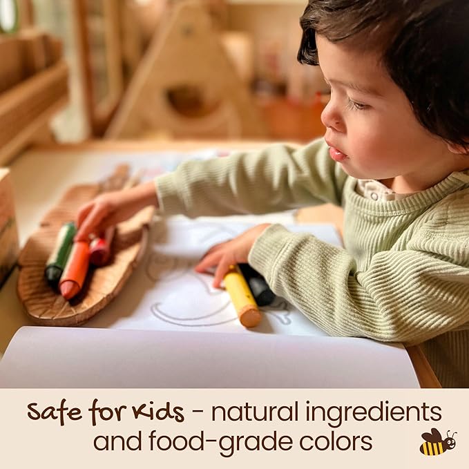 Honeysticks Super Jumbo Crayons (12 Pack) - Non Toxic Crayons for Kids - 100% Pure Beeswax and Food Grade Colors - For Toddlers 1-3, Unbreakable, Extra Large, Easy to Hold and Use, Eco-Friendly