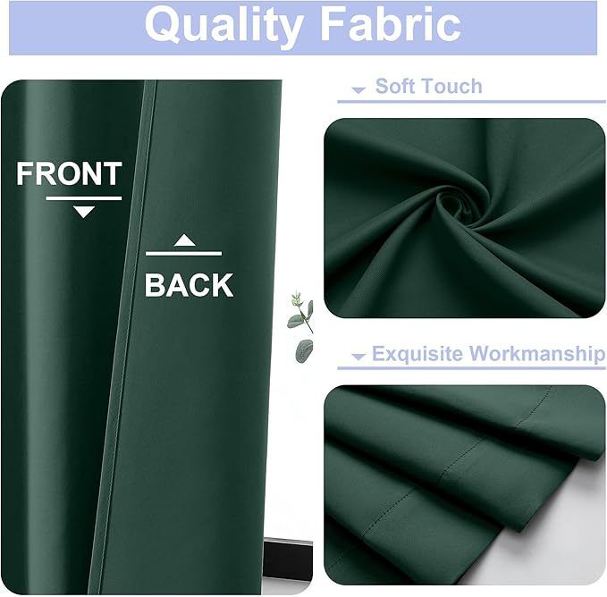 Simplebrand Ava Ever Green Blackout Curtains for Bedroom 63 Inch Length 2 Panels Set, Thermal Insulated Energy Saving Rod Pocket Window Treatment Curtains Blackout Drapes, W40 x L63 Inch, Ever Green