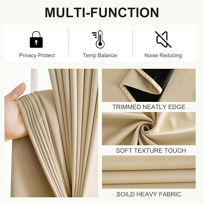 NICETOWN 100% Blackout Curtains 84 inch Long for Bedroom, Total Blackout Thermal Insulated Grommet Long Window Curtains 2 Panels Set, 2 Panels, Biscotti Beige, 52 inch Wide