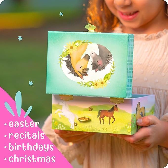 Musical Horse Kids Jewelry Box - Girls Jewelry Box with Mirror, Horse Toys for Girls Age 4-6