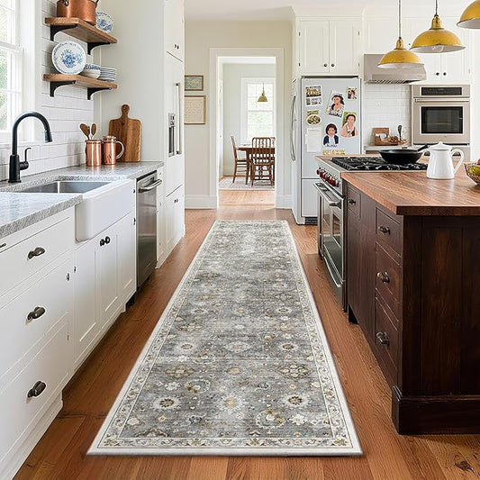 Washable Runners for Hallways Kitchen Rugs: 2'x10' Runner Rug Stain Resistant Non Slip Low Pile Soft Carpet Runners for Hallways Indoor Entryway Kitchen Laundry Room Bedroom Bathroom Farmhouse