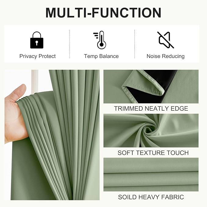 NICETOWN 100% Blackout Olive Green Curtains for Bedroom, Thermal Insulated Window Curtains 96 Inch Length 2 Panels Set, Grommet Top Drapes for Living Room, 52" W x 96" L