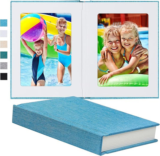 Photo Album 5x7 with Writing Space Linen Cover 5x7 Photo Album Book Holds 20 Photos Ideal for Wedding Theme-Album and Baby Photo Albums (Blue,20 Pockets)