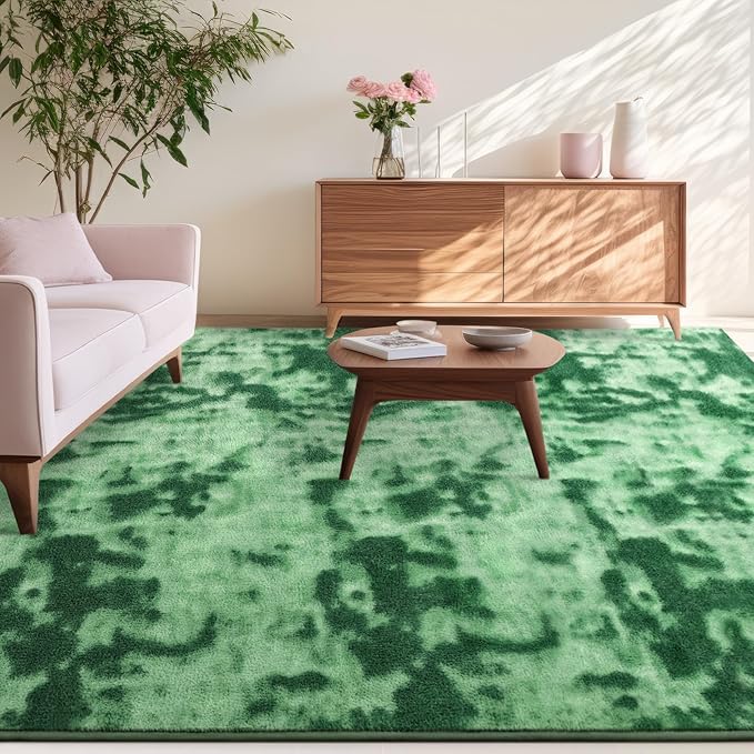 Kimicole 4x6 Washable Area Rugs for Bedroom Living Room, Low Pile Ulta-Thin Solid Color Rug, Non-Slip Soft Fluffy Carpet for Nursery Kids Room Dorm Room Home Decor (Green)