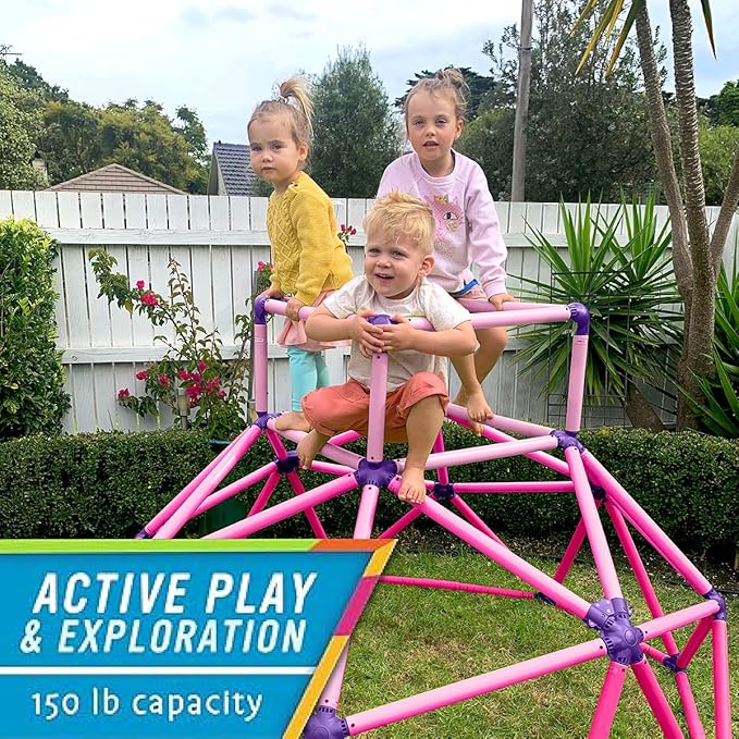Eezy Peezy Monkey Bars Climbing Tower - Active Outdoor Fun for Kids Ages 3 to 8 Years Old, Pink