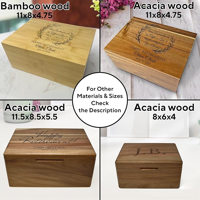 Teacher Retirement Gifts For Women - Personalized Memory Box, Teacher Appreciation Gifts for Coworker, Farewell Gift for Teachers, Keepsake Chest Bamboo Wood, Custom Engraved Design, 11 x 8 x 4,75 in