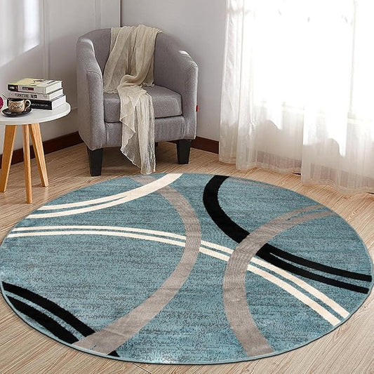 Rugshop Modern Wavy Circles Design Round Area Rug 8' Blue