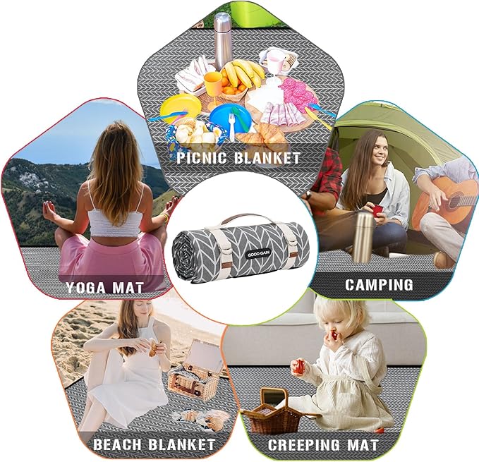 Picnic Blankets Outdoor Extra Large - Waterproof Picnic Blanket with Carry Strap | Machine Washable Picnic Mat with Sandproof Backing for Park , Grass, Camping, Hiking, Concerts (Graphite Grey)