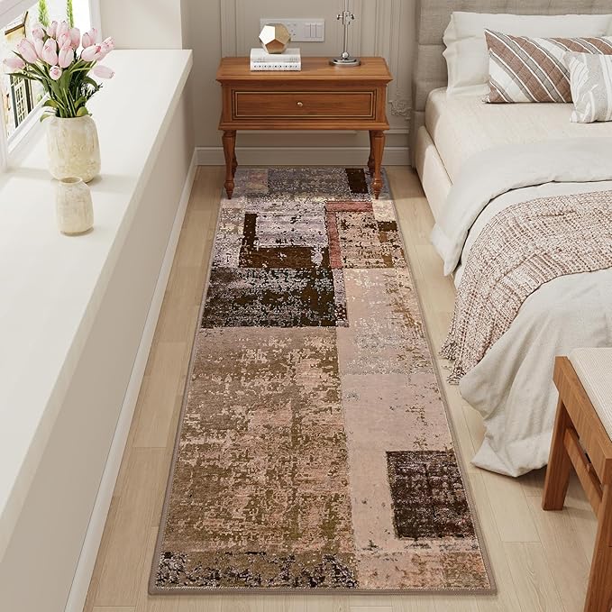 LOCHAS Washable Runner Rugs for Hallway, 2x6 Non Sip Soft Rug for Bedroom Entryway Kitchen Laundry Room, Long Abstract Carpet for Indoor Floor Bedside, Geometric Vintage Home Decor, Pet & kid Friendly