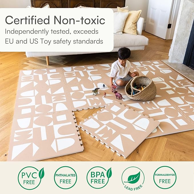Lillefolk Baby Play Mat for Floor – 6x6ft Terracotta | Soft Non Toxic Premium EVA Foam Tiles for Tummy Time, Crawling & Playroom – Waterproof Interlocking Floor Mat for Babies & Toddlers (9 Tiles)