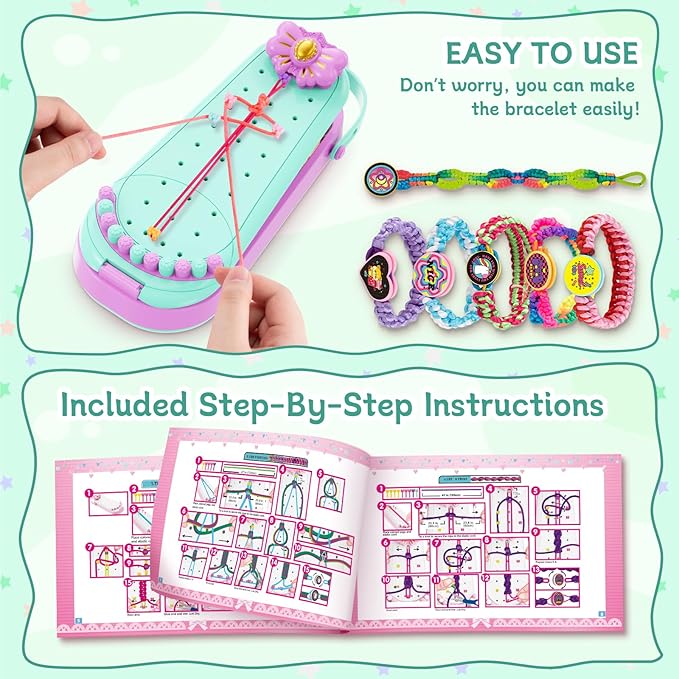Friendship Bracelet Making Kit for Girls - DIY Bracelets Maker Art and Craft Kits for Kids - Jewelry String braiding Set Toys for Age 6 7 8 9 10 11 12 Year Old Girl Christmas Birthday Gifts - Cyan