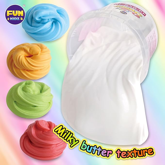 4 LB Milky Butter Slime Bucket Gift for Girls, FunKidz 64 FL OZ Huge Soft White Premade Scented Slime Kit Toy with 29 Variety Add-Ins Perfect Birthday Present for Kids Age 6+