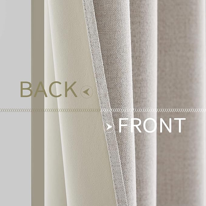 MIULEE 100% Blackout Linen Textured Curtains for Bedroom Solid Thermal Insulated Ivory Grommet Room Darkening Curtains & Drapes Luxury Decor for Living Room Nursery 52 x 72 Inch (2 Panels)