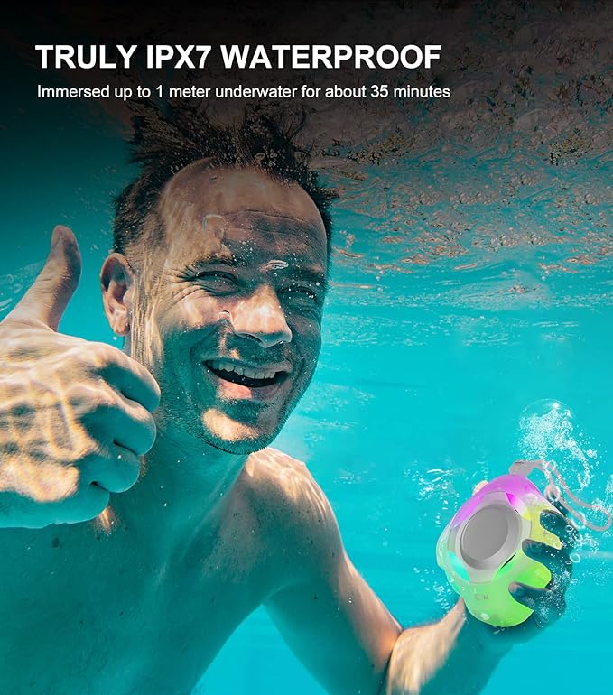 comiso Shower Bluetooth Speaker, Waterproof Bluetooth Speakers IPX7, Floating Portable Wireless Speaker with LED Light, Loud HD Sound and Bass for Travel Beach Shower, Ideal Gifts for Men and Women