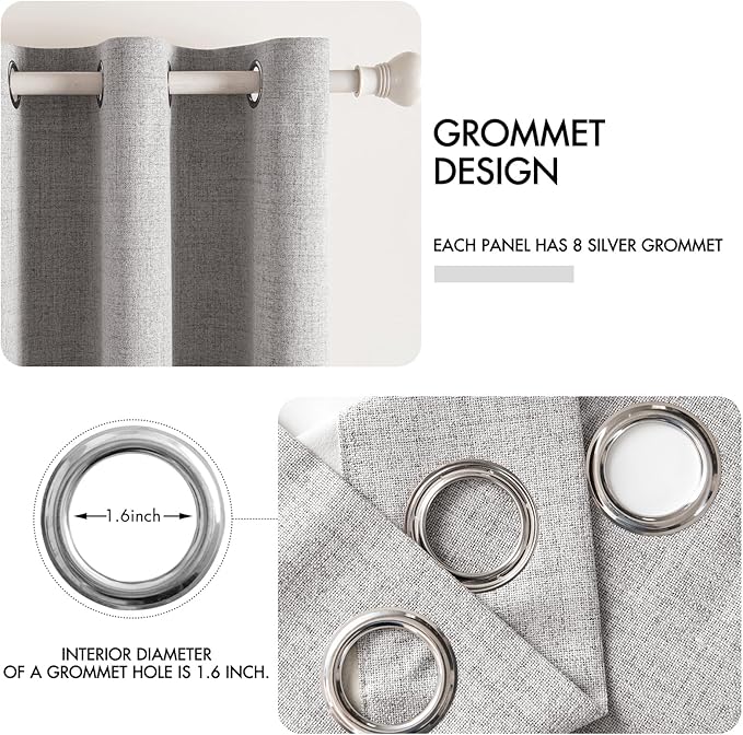 MIULEE Linen Texture Curtains for Bedroom Solid 100% Blackout Thermal Insulated Greyish White Curtains Grommet Room Darkening Drapes for Living Room Nursery 52x84 Inch (2 Panels)
