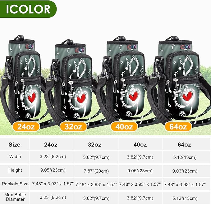 icolor Water Bottle Carrier Bag with Strap 25/32/40 oz Crossbody Bottle Holder with Phone Pocket Sling Sleeve Insulated Neoprene Water Bottle Pouch for Walking Travelling